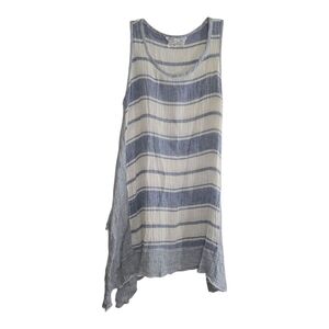 Stella Moda Linen Long Line Striped Tunic Tank Large Coastal Summer Breathable